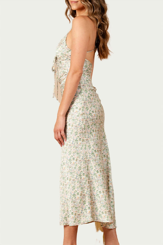 FREESIA FLORAL-PRINT SATIN MAXI DRESS