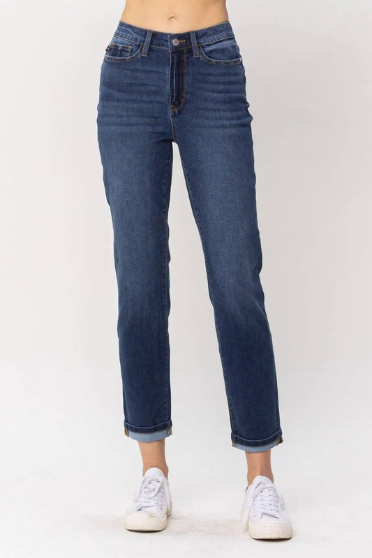 Judy Blue - High Waist Cool Denim Cuff Boyfriend Jean