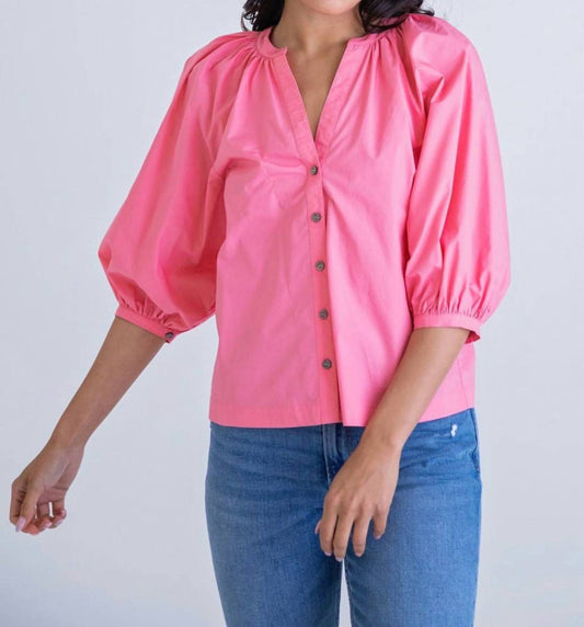 Karlie - BUTTON POPLIN PUFF SLEEVE TOP