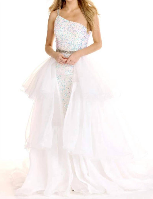 Ava Presley - Asymmetrical Sequin Gown With Multi-tiered Overlay Skirt
