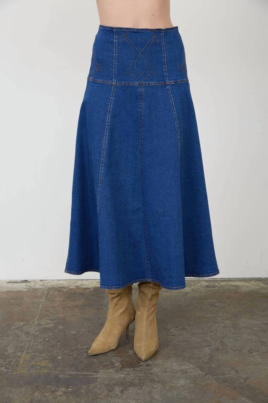 Moon River - Embroidered Midi Skirt