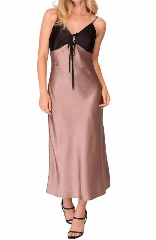 Lumiere - Two-toned Satin Dress With Tie Front