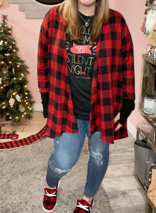 Blakeley - Buffalo Plaid Drape Front Cardigan