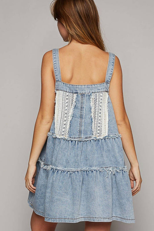 Pol - Frayed Edge Button Suspender Denim Skirt