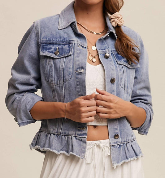 Listicle - Ruffled Hem Denim Jacket