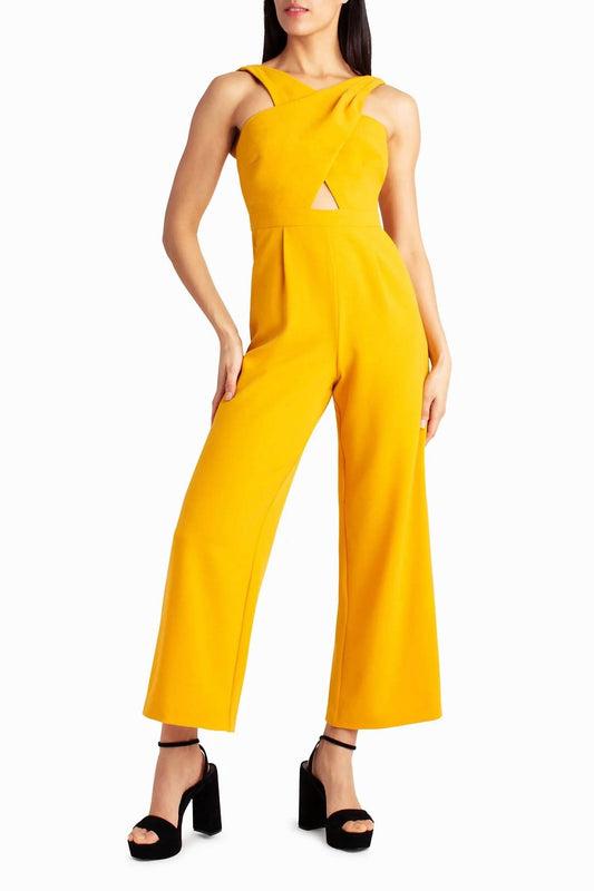 Nicole Miller - Crisscross Halter Neck Keyhole Front Pleated Stretch Crepe Jumpsuit