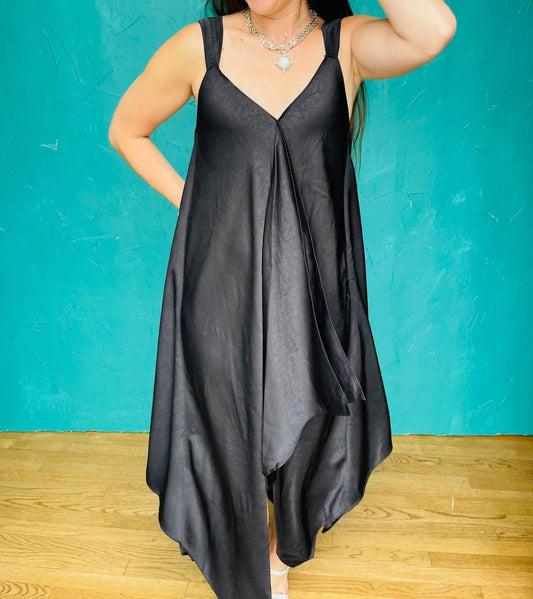 Before You - Textured Satin V-neck Sharkbite Hem Dress