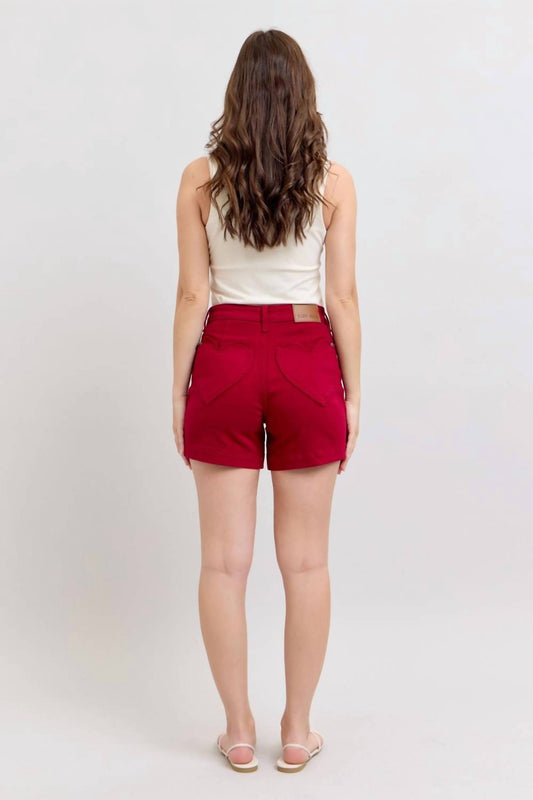 Judy Blue - High Waist Tummy Control Garment Heart Shaped Pocket Trouser Denim Short
