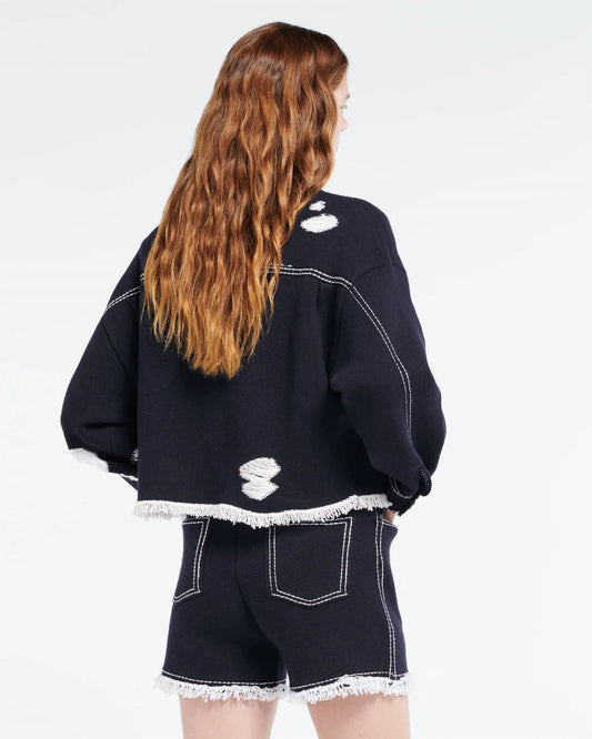 Barrie - Denim Fringed Cashmere And Cotton Shorts