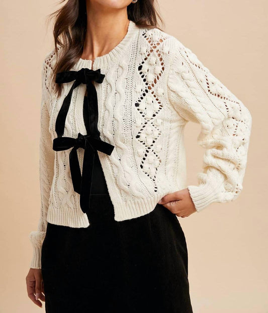 In-Loom - Cable Knit Ribbon Tie Cardigan