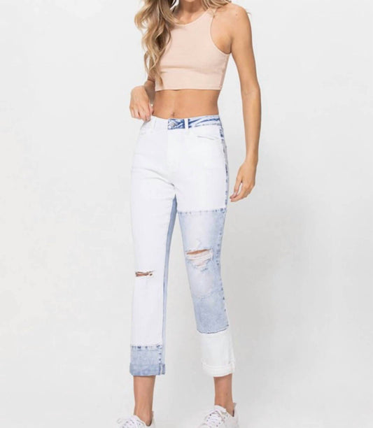 Flying Monkey - Color Block Rolled Cuff Boyfriend Jeans