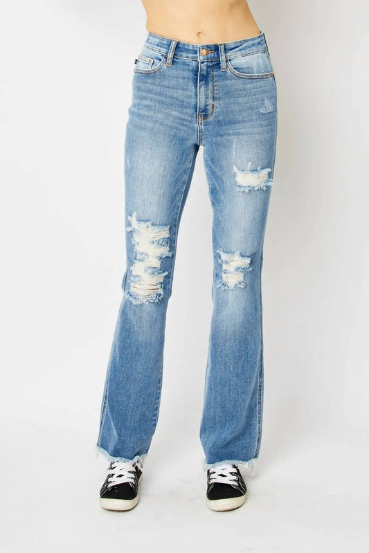 Judy Blue - High Waist Destroy Fray Hem Bootcut Jean