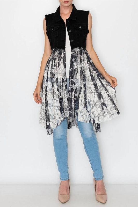 Origami - Denim Lace Mixed Media Vest