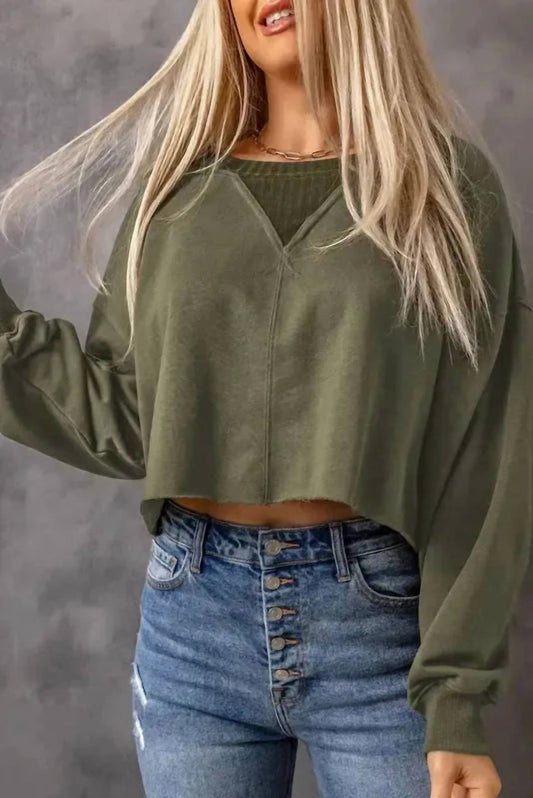Shewin - Drop Shoulder Cropped Sweater