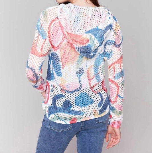 Charlie B - Printed Fishnet Crochet Hooded Sweater