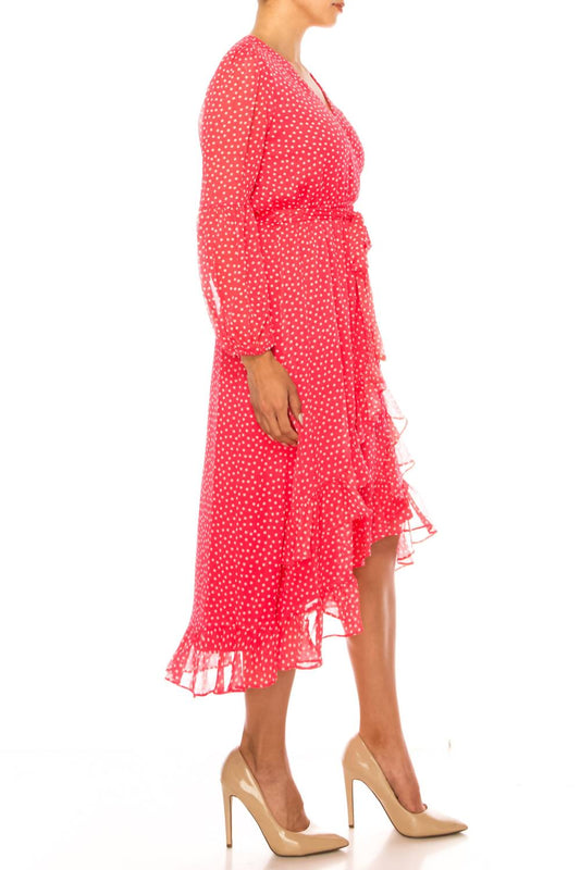Maison Tara - Long Sleeve Polka Dot Midi Dress