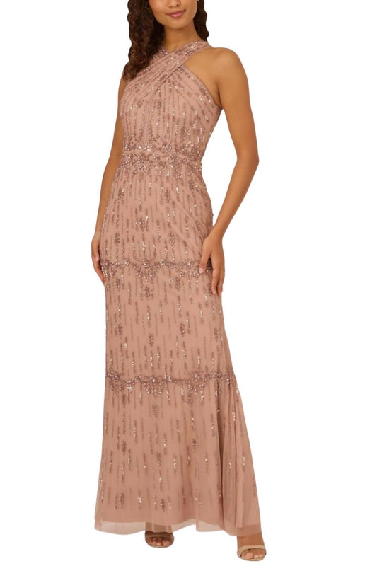 Adrianna Papell - Beaded Mesh Gown Dress