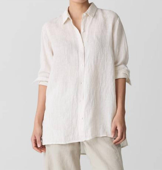 Eileen Fisher - Puckered Linen Stripe Classic Collar Shirt