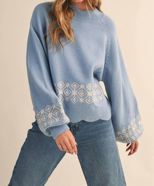 &Merci - Scalloped Mock Neck Sweater