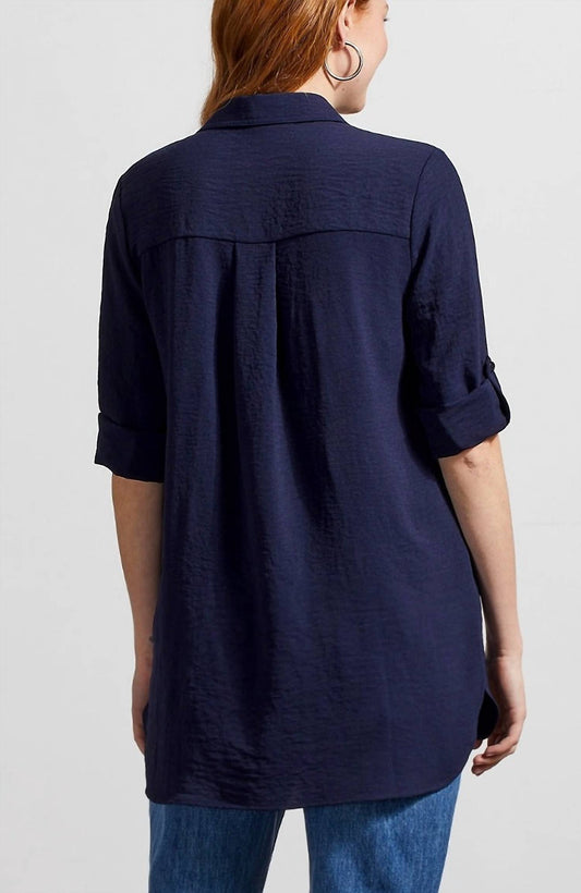 Tribal - Pebbled Crepe Roll Sleeve Tunic