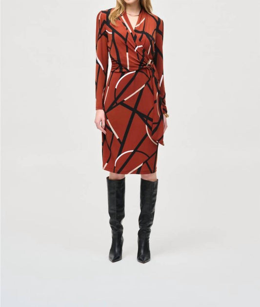 Joseph Ribkoff - Abstract Print Faux Wrap Sheath Dress
