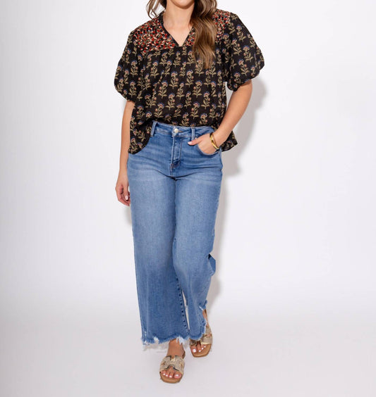 Thml - Woven Detail Floral Puff Sleeve Top