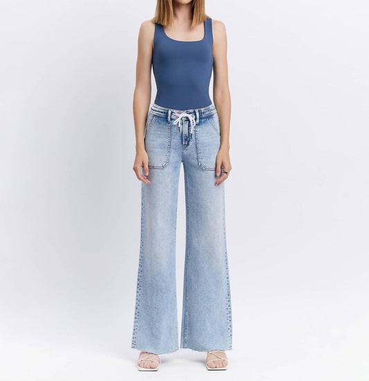 Flying Monkey - HIGH RISE DRAWSTRING WAISTBAND WIDE LEG JEANS