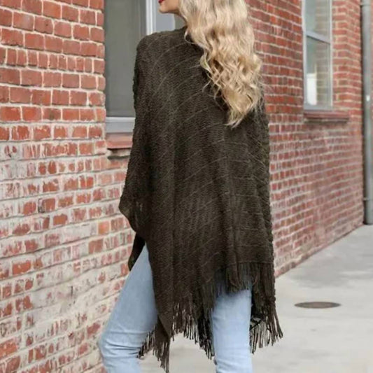 Leto - Diagonal Knit Tassel Ruana Shawl Wrap