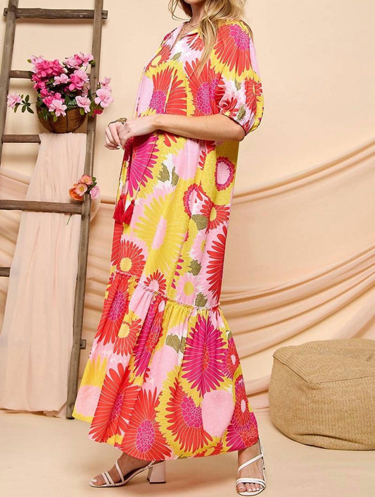 Cezele - Puff Sleeve Floral Maxi Dress