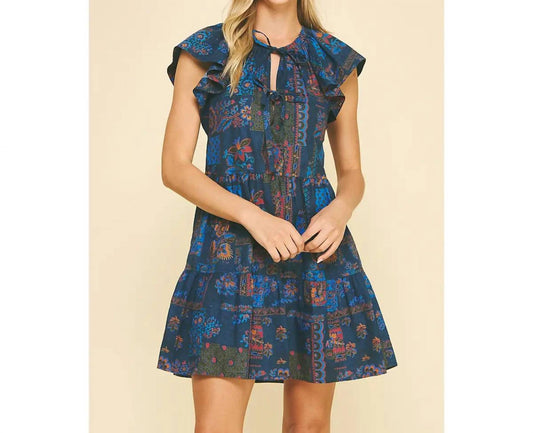 Pinch - Print Tie Front Tiered Mini Dress