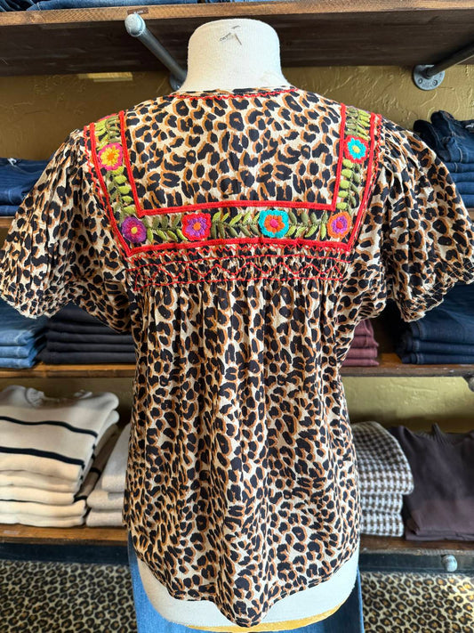 Sister Mary - Women's Fabiola Leopard Embroidered Top