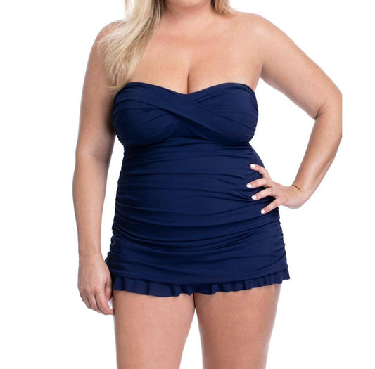 Profile By Gottex - Plus Size Cross Over Bandeau Strapless Swimdress