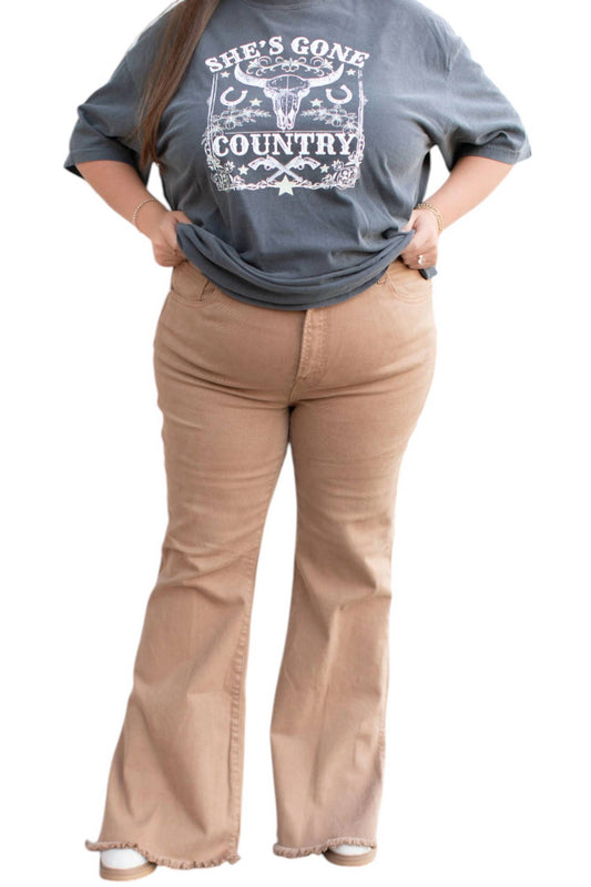 Risen - High Rise Side Slit Flare Jeans Plus Size