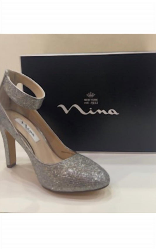 Nina - Women's Steel ankle strap sparkly heels