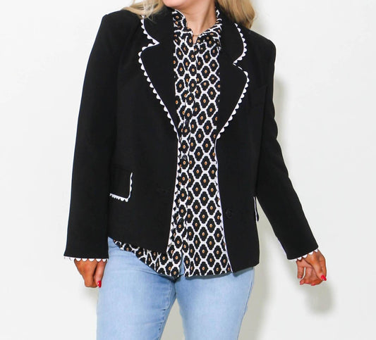 2.7 August Apparel - Rickrack Edge Blazer - black - blazers - clothing