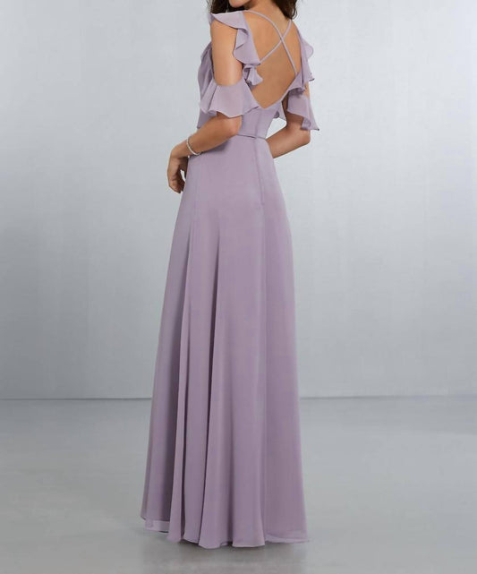 Morilee - Flounced Cold-shoulder A-line Chiffon Gown