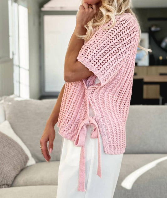 Shewin - Side Tie Crochet Knit Top