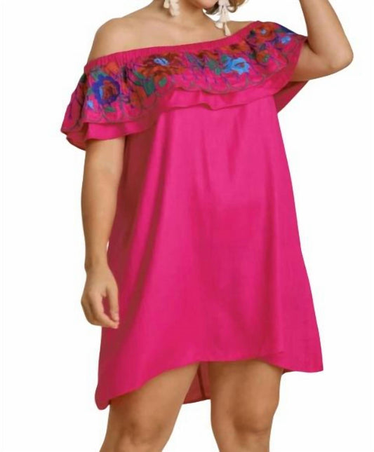 Umgee - Floral Embroidered Ruffled Dress