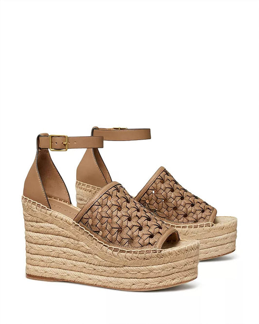 BASKETWEAVE CALFSKIN WEDGE ESPADRILLE SANDAL