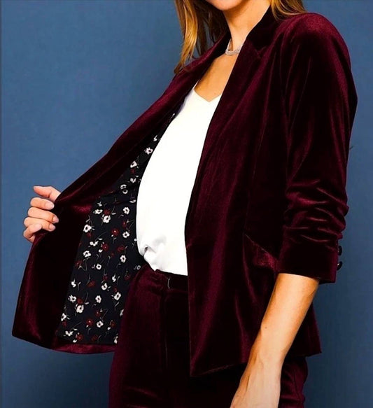 Skies Are Blue - Velvet Ruched Blazer