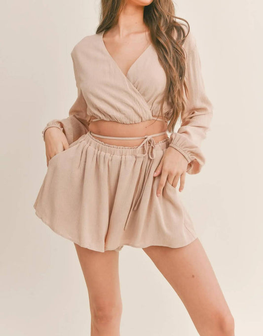 Klesis - Long Sleeves Crop Top Flare Shorts Set