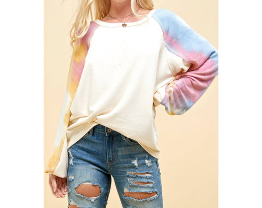 Endless Blu. - Tie Dye Sleeve Fleece Top