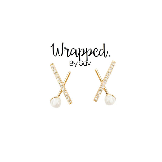 Wrapped. By Sav - Women's Pearl X Studs Earrings