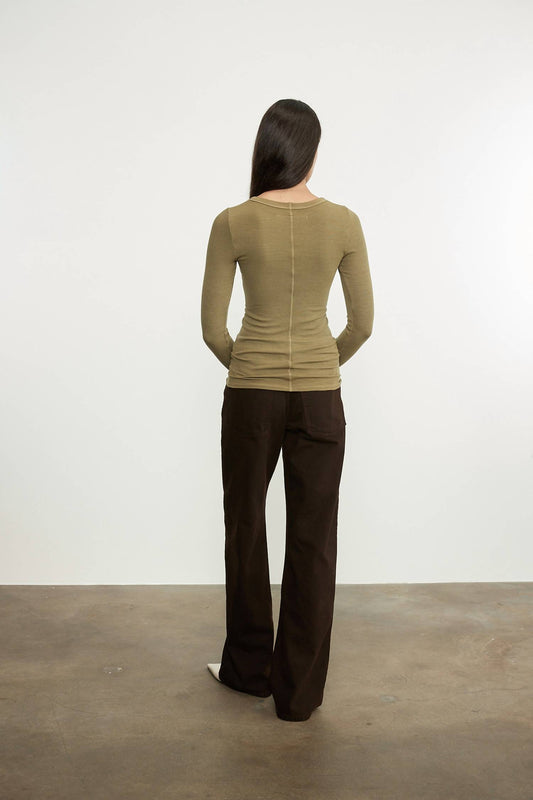 Enza Costa - SILK RIB LONG SLEEVES CREWNECK TOP