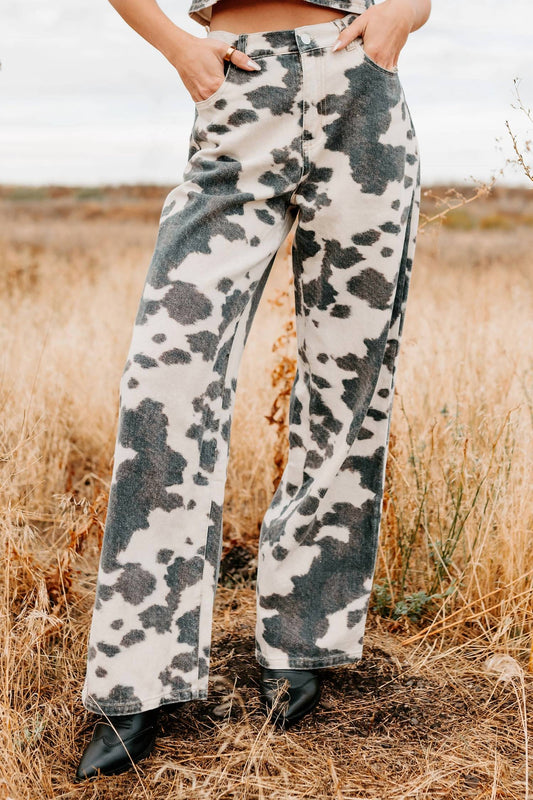 Klesis - Wide Leg Cow Print Jeans