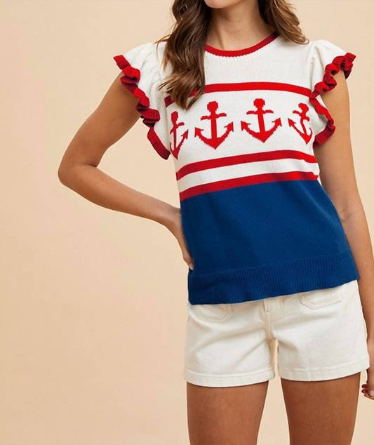 Anniewear - Women's The Anchors Away Summer Sweater Top