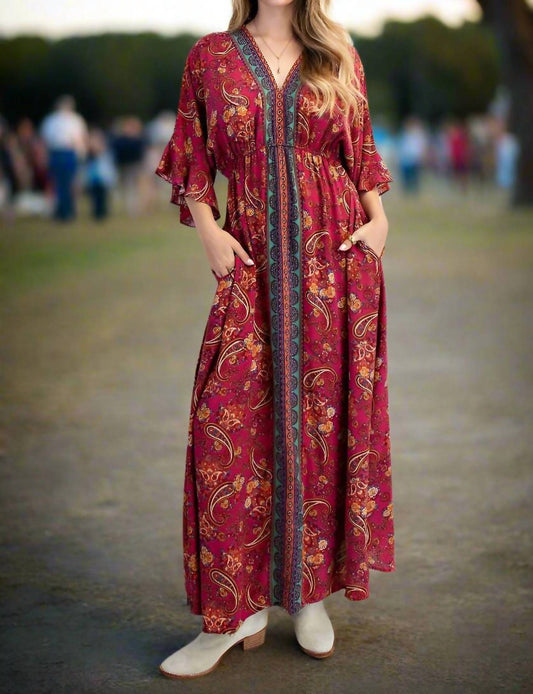 Easel - Border Print Challis Maxi Dress