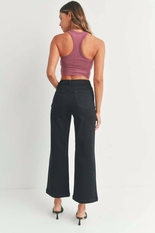 Just Black Denim - High Rise Patch Pocket Wide Leg Jeans