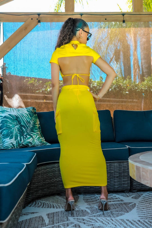 Surelymine - Back Opened String Detailed Midi Cargo Skirt Set