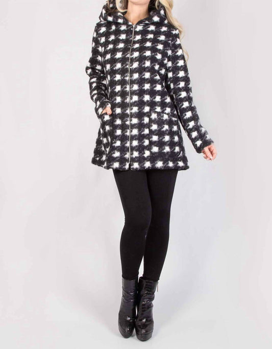 Pure Essence - Zip-Front Houndstooth Boucle Jacket W Hood